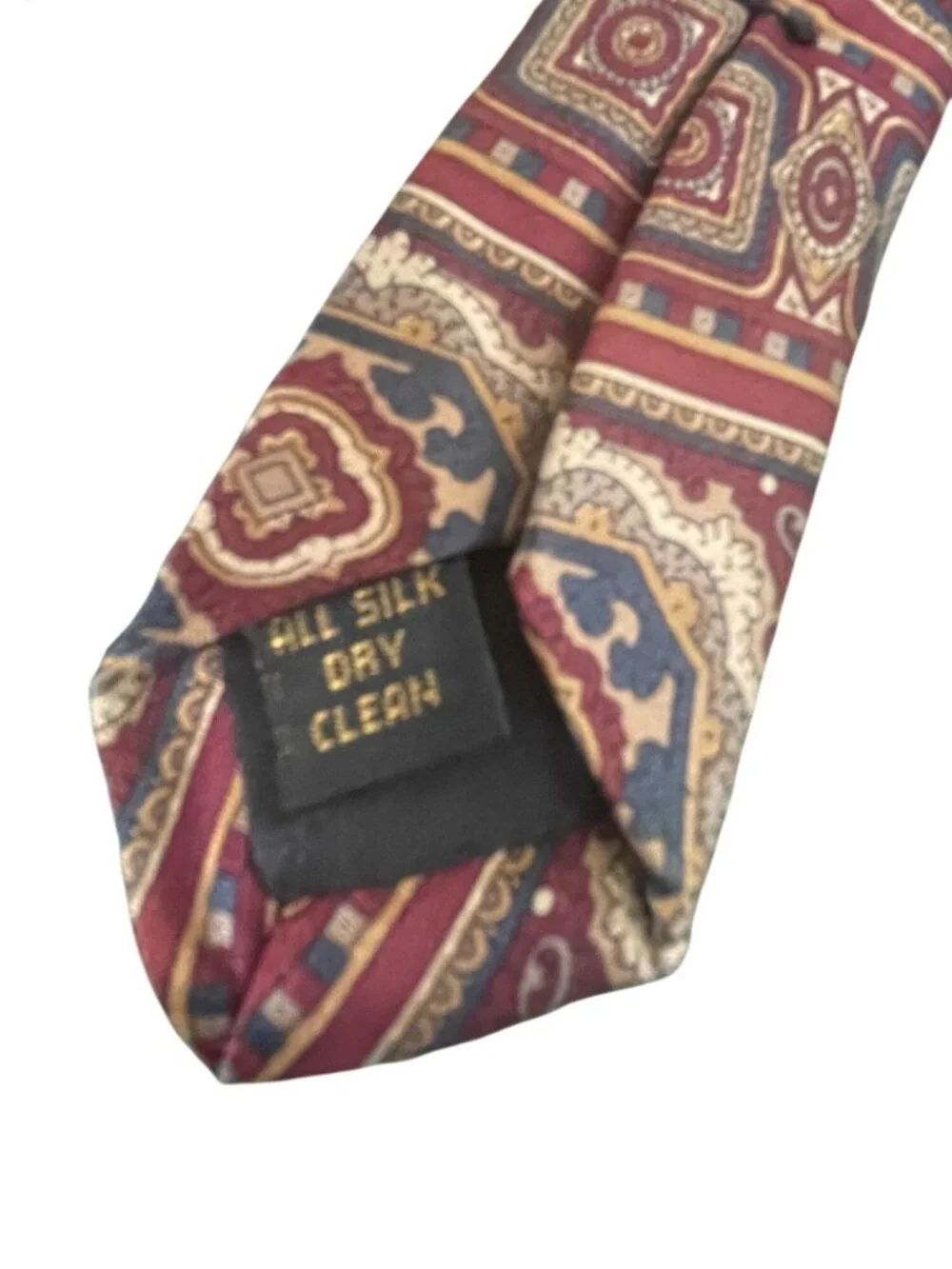 Bill Blass Mens Silk Tie Red & Gold Geometric Pattern Dry Clean Only